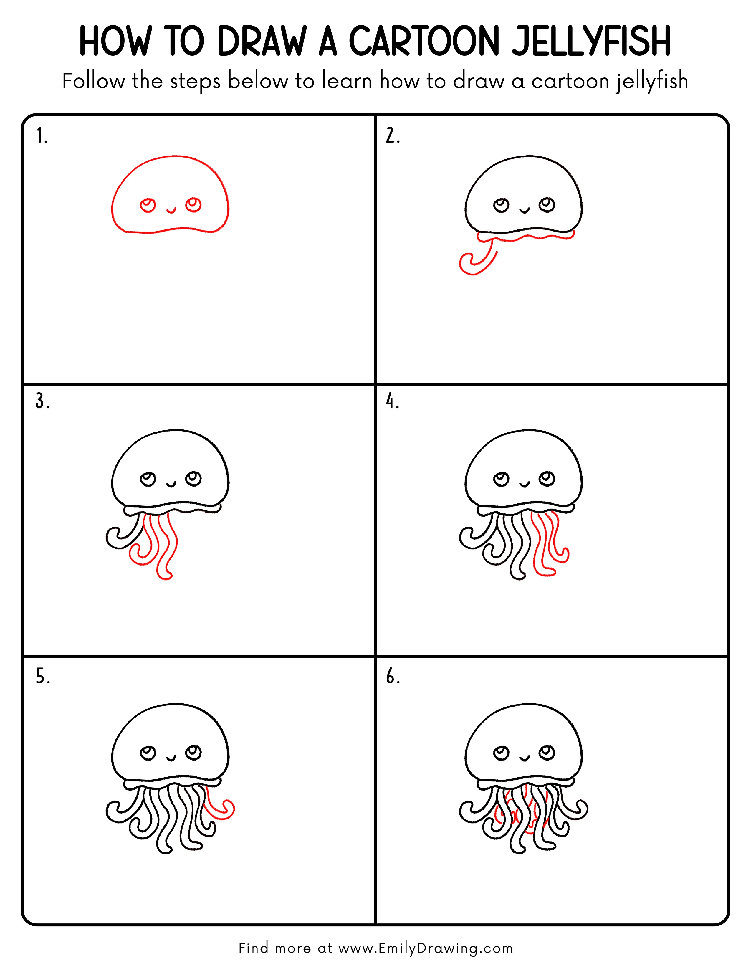 Printable Cartoon Jellyfish Drawing Guide